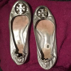 Tory Burch silver flats.  Size 8.